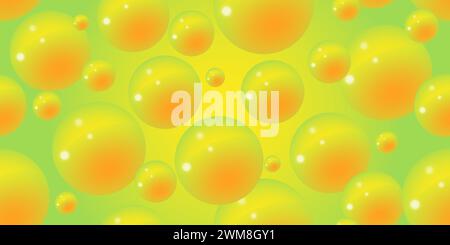 Summer sunny warm background with bubbles on it. Abstract bubble background. 3d texture of liquid with blobs. Seamless pattern. Yellow, orange, light Stock Vector