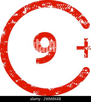 9 age limit for cartoon and movie. Vector of limit ages movie, 9 plus sign, symbol forbidden icon, round year old, cartoon content graphic illustratio Stock Vector