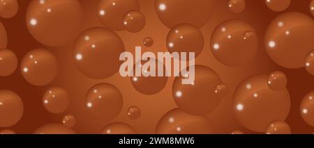 Cola or coffee bubbles on a brown background. Abstract bubble background. 3d texture of liquid with blobs. Seamless pattern. Vector illustration. Stock Vector