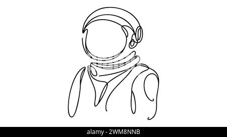 One single line drawing of astronaut in spacesuit floating and ...