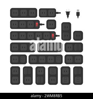 power outlet plug extension strip american type a vector flat illustration Stock Vector