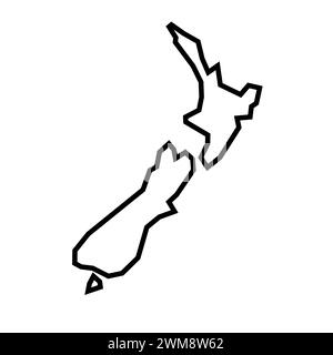 New Zealand country thick black outline silhouette. Simplified map. Vector icon isolated on white background. Stock Vector