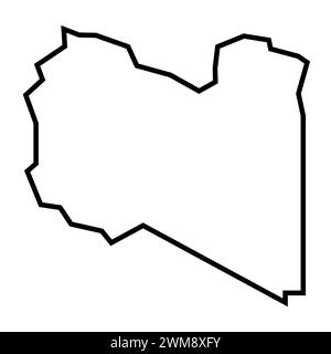 Libya country thick black outline silhouette. Simplified map. Vector icon isolated on white background. Stock Vector