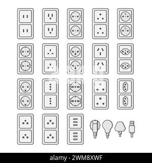 power outlet world standards icons set vector flat illustration Stock Vector
