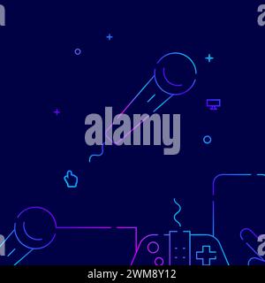 Microphone, karaoke gradient line vector icon, simple illustration on a dark blue background, gadgets related bottom border. Stock Vector