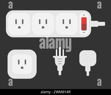 power outlet plug extension strip type b set vector flat illustration Stock Vector