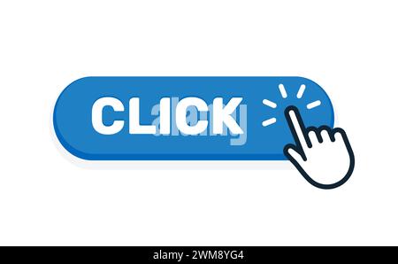 Click here button with hand icon. Vector click web sign cursor symbol. Button isolated Stock Vector