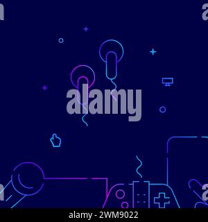 Portable headphones gradient line vector icon, simple illustration on a dark blue background, gadgets related bottom border. Stock Vector