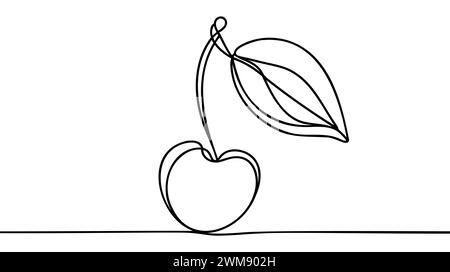 Cherry fruit in continuous one line art drawing style. Minimalist black ...