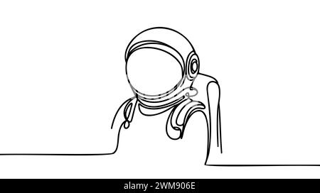 One single line drawing of astronaut in spacesuit floating and ...