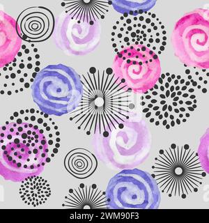 Watercolor circles seamless pattern. Abstract floral vector background Stock Vector