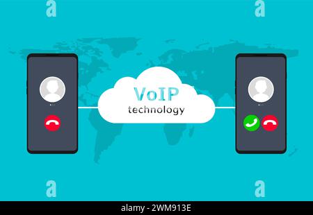 Voip call system voice phone technology. Voice over ip internet video telephony mobile cellphone Stock Vector