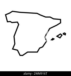 Spain country simplified map. Thick black outline contour. Simple ...
