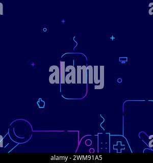 Computer mouse gradient line vector icon, simple illustration on a dark blue background, gadgets related bottom border. Stock Vector