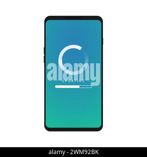 Mobile update icon, software upgrade phone. Smartphone screen flat loading concept data Stock Vector