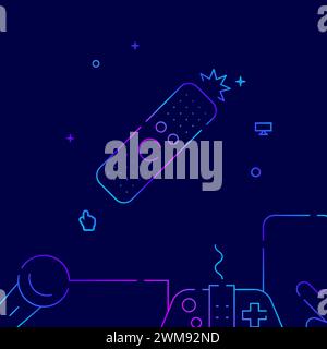 Remote control gradient line vector icon, simple illustration on a dark blue background, gadgets related bottom border. Stock Vector