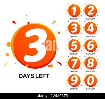 Countdown left days. One two three day left number, count time sale week banner Stock Vector