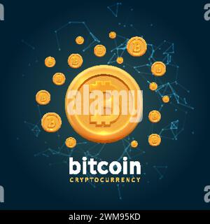 Bitcoin vector crypto currency background. Bit coin digital finance blockchain banner Stock Vector
