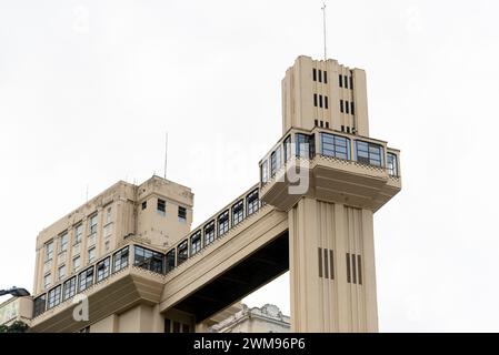 Salvador, Bahia, Brazil - January 05, 2024: View from below of the Lacerda elevator in the commercial district in the city of Salvador, Bahia. Stock Photo