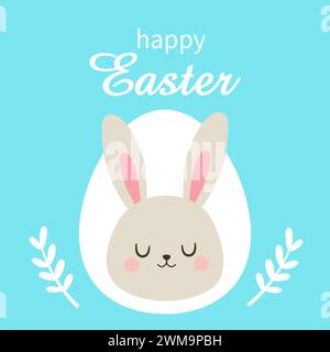 Happy Easter card. Sleeping hare and chicken egg. Vector illustration in flat style. Stock Vector