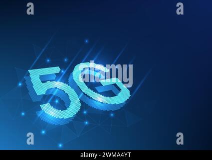 Telecommunications technology The 5G signal behind it is an interconnected network with lights, demonstrating the development of advanced communicatio Stock Vector