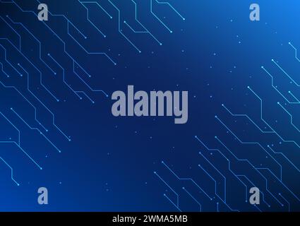 Abstract background technology Technological circuits are on the boards of high-tech electronic devices for digital data transmission. Blue background Stock Vector