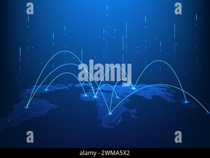 World map technology background High-speed internet network connection covering the entire world It is a technology that helps in transmitting informa Stock Vector