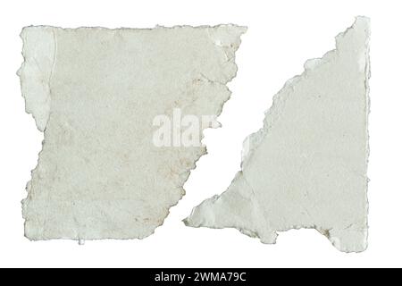 Torn old trapezoid and triangle shaped white papers with jagged edges on white background with clipping path Stock Photo
