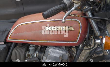 Bordeaux , France -  02 19 2024 :  Honda CB750 four super sport logo brand ancient and text sign on retro motorcycle vintage retro tank ancient motorb Stock Photo