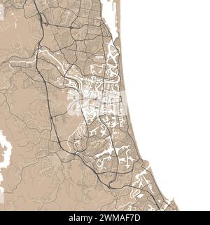 Gold Coast map, Australia. Vector city streetmap, municipal area. Stock Vector