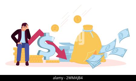 Bankruptcy and inflation business, man in depression Stock Vector