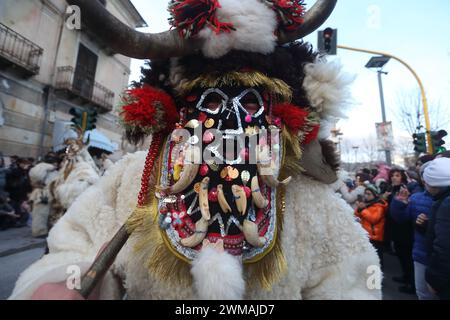 Isernia, Italy. 24 February 2024 - Second edition of the European carnival of zoomorphic masks - Stock Photo