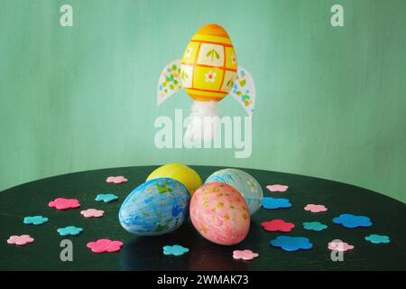 starting a wonderful easter and spring season,decoration with handpainted easter eggs and free copy space Stock Photo