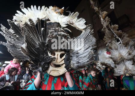 Isernia, Italy. 24 February 2024 - Second edition of the European carnival of zoomorphic masks - Stock Photo