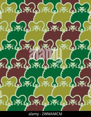 Ram Army Pattern seamless. Sheep Military texture. Farm animals Soldier Protective Camouflage Background Stock Vector