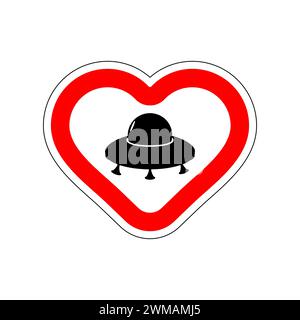 I love UFO. I like to alien. Red road sign in shape of heart. Symbol of love on road Stock Vector
