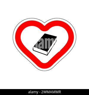 I love book. I like to read books. Red road sign in shape of heart. Symbol of love on road Stock Vector