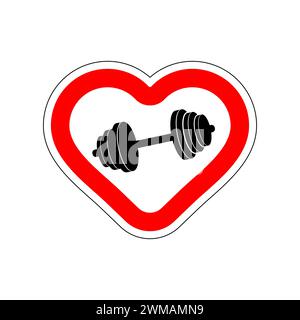 I love fitness. I like to bodybuilding. Red road sign in shape of heart. Symbol of love on road to sport Stock Vector