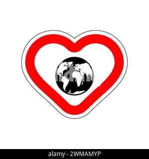 I love earth. I like to planet earth. Red road sign in shape of heart. Symbol of love on road Stock Vector