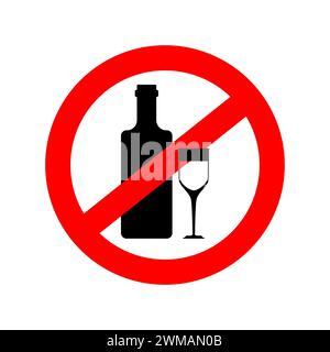 Stop alcohol. Red prohibition road sign. No liquor Stock Vector