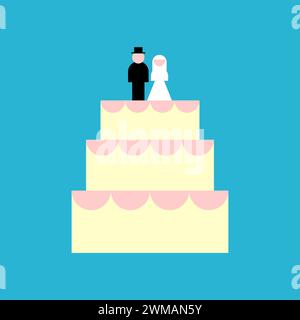 Large wedding cake and newlyweds figurines. Refreshment for a wedding Stock Vector