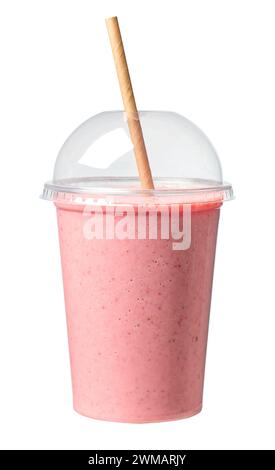 pink strawberry and banana smoothie with jogurt isolated on white background Stock Photo