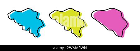 Belgium country black outline and colored country silhouettes in three different levels of smoothness. Simplified maps. Vector icons isolated on white background. Stock Vector