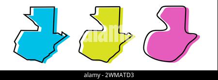 Guatemala country black outline and colored country silhouettes in three different levels of smoothness. Simplified maps. Vector icons isolated on white background. Stock Vector