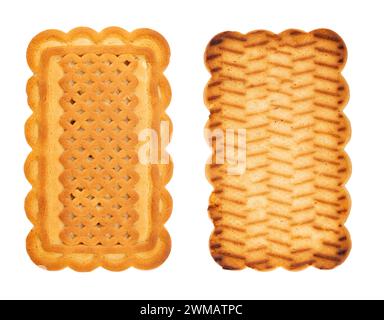 Fresh cookies rectangular shape isolated on white background. File contains clipping path. Full depth of field. Stock Photo