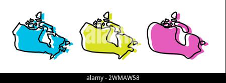 Canada country black outline and colored country silhouettes in three different levels of smoothness. Simplified maps. Vector icons isolated on white background. Stock Vector