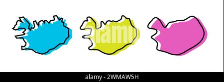 Iceland country black outline and colored country silhouettes in three different levels of smoothness. Simplified maps. Vector icons isolated on white background. Stock Vector