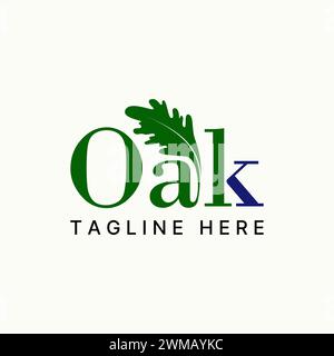 Logo design graphic concept creative premium vector stock abstract sign letter Oak serif font with unique leaf botany. Related monogram beauty brand Stock Vector