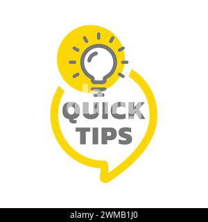 Quick tips vector bubble. Marketing template banner with lightbulb. Stock Vector