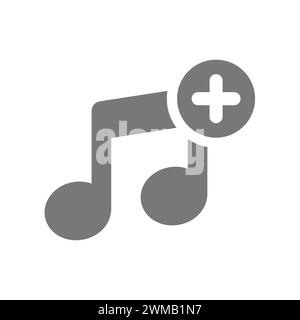 Add music or media file vector icon. Musical note with plus sign. Stock Vector